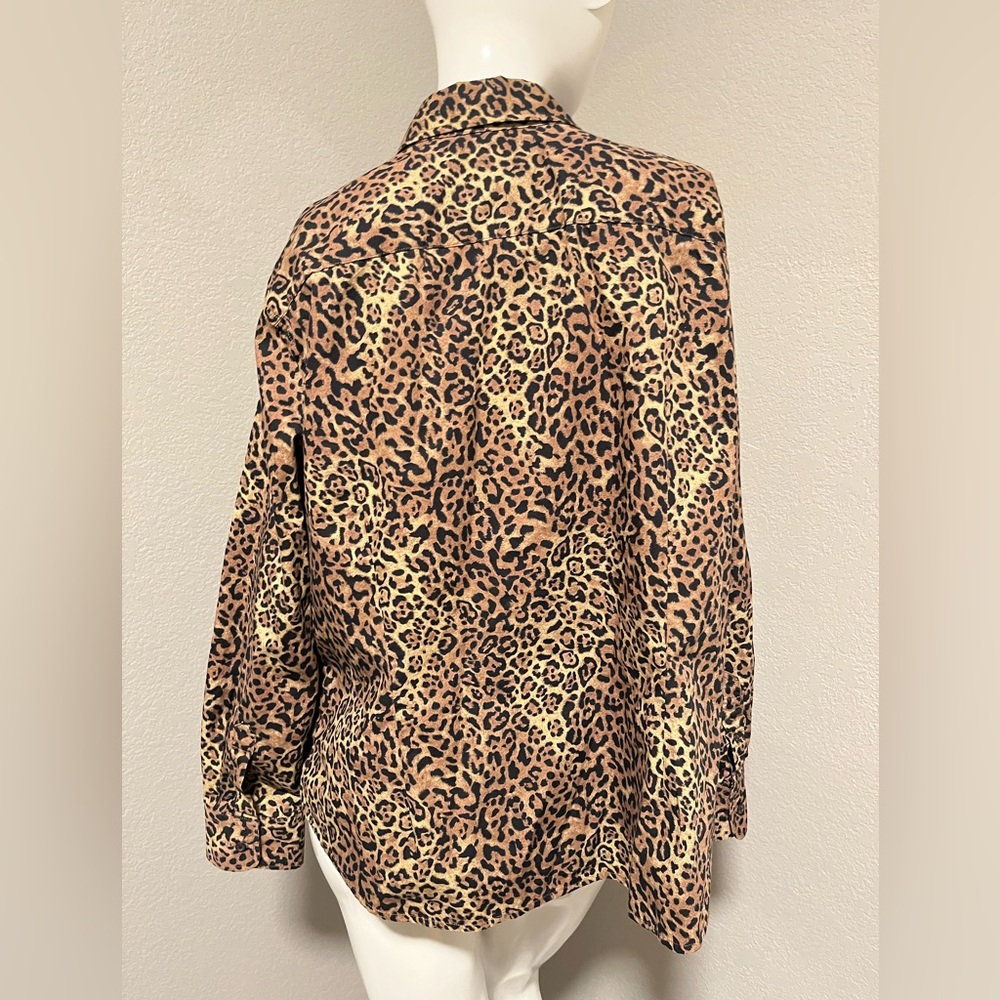 CHAPS Plus Women’s Black & Brown Cotton Animal Print BD LS Shirt Size 1X - Picture 5 of 11